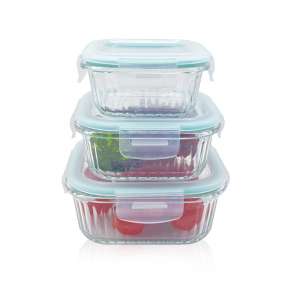 Square Ribbed Glass Containers with Lids for Food – Airtight, Leakproof & BPA-Free