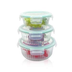Round Wave Design Glass Lunch Box - Airtight, Leakproof & Multi-Use
