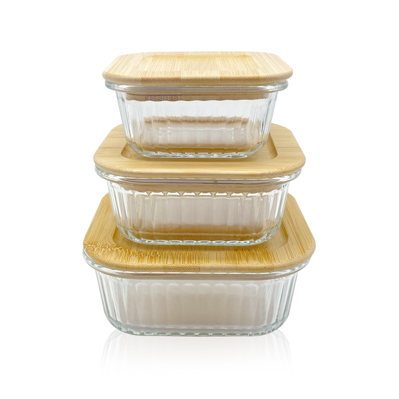 Square Wave Glass Food Storage Containers with Bamboo Lids – Square, Stackable, Airtight