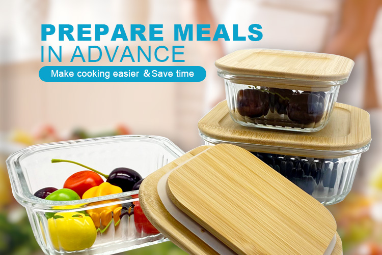 Square Wave Glass Food Storage Containers with Bamboo Lids – Square, Stackable, Airtight