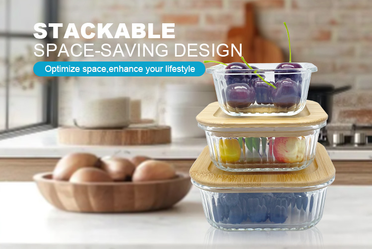 Square Wave Glass Food Storage Containers with Bamboo Lids – Square, Stackable, Airtight