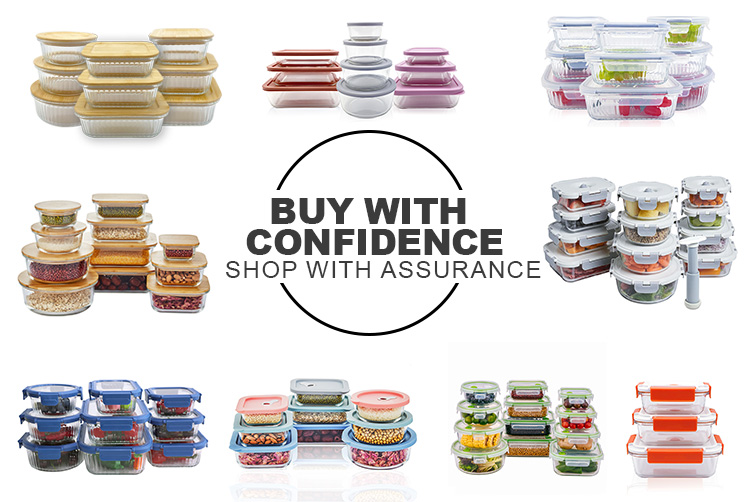 Square Wave Glass Food Storage Containers with Bamboo Lids – Square, Stackable, Airtight