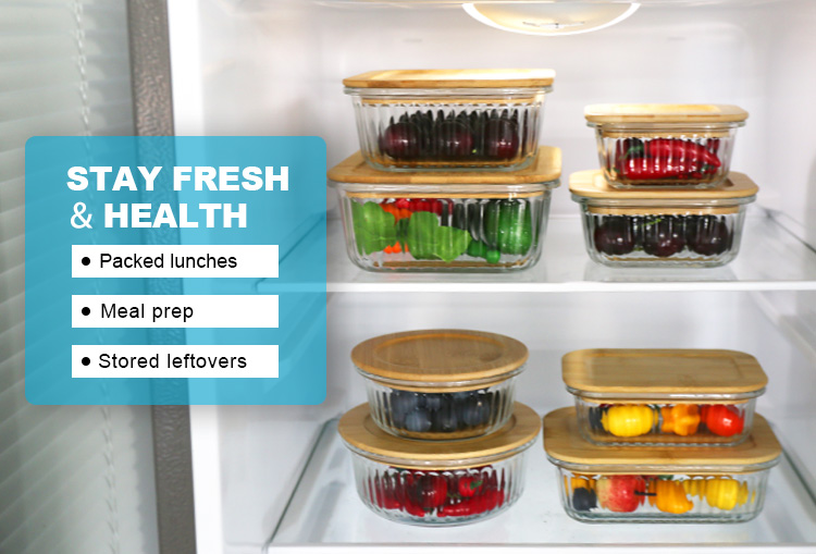 Ribbed Glass Food Storage Containers with Bamboo Lids – Eco-Friendly, Airtight, Plastic-Free