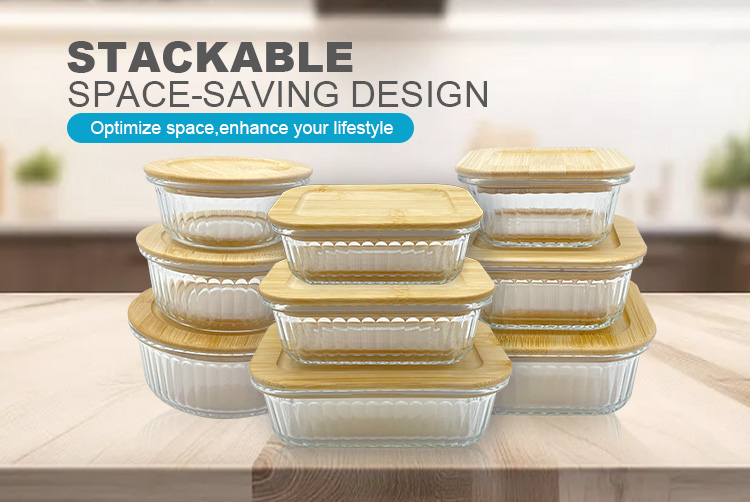 Ribbed Glass Food Storage Containers with Bamboo Lids – Eco-Friendly, Airtight, Plastic-Free