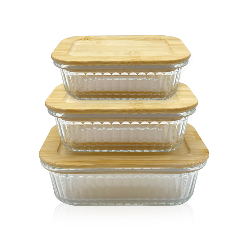Rectangular Ribbed Glass Food Container with Bamboo Lid – Borosilicate, Airtight