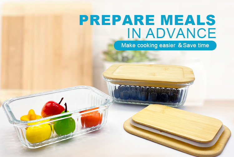 Rectangular Ribbed Glass Food Container with Bamboo Lid – Borosilicate, Airtight