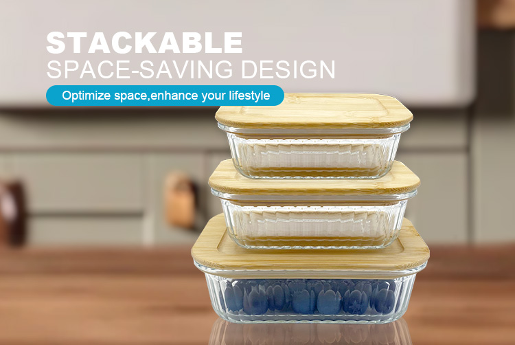 Rectangular Ribbed Glass Food Container with Bamboo Lid – Borosilicate, Airtight