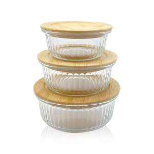 Round Ribbed Glass Containers with Bamboo Lids - Meal Prep & Food Storage