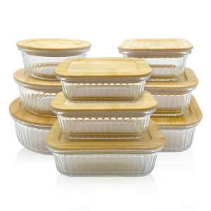 Ribbed Glass Food Storage Containers with Bamboo Lids – Eco-Friendly, Airtight, Plastic-Free