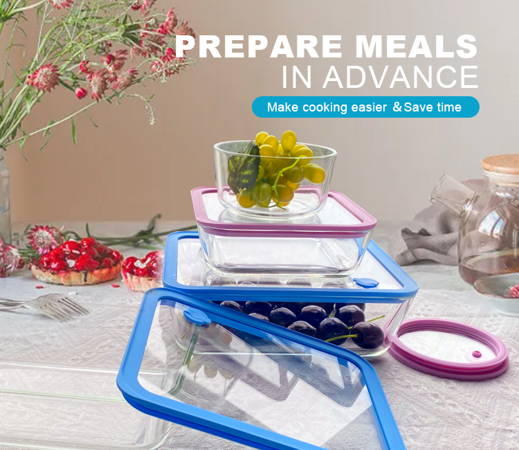 Consing BPA Free Glass Food Storage Container with Silicone Rimmed Glass Lid
