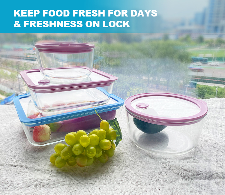 Consing BPA Free Glass Food Storage Container with Silicone Rimmed Glass Lid