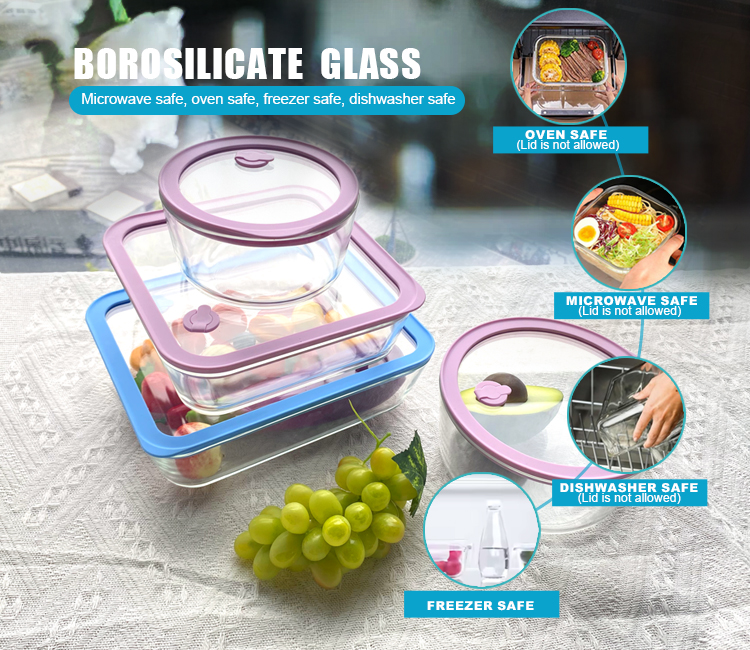 Consing BPA Free Glass Food Storage Container with Silicone Rimmed Glass Lid