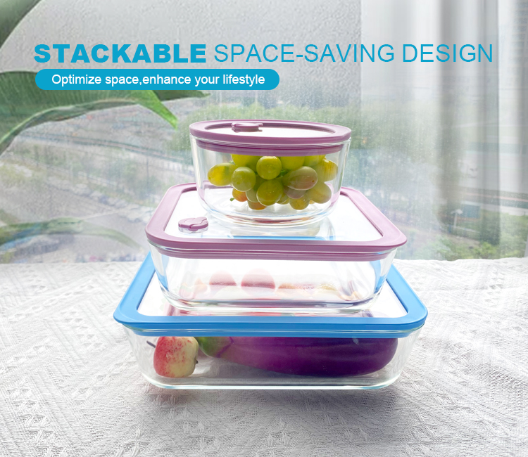 Consing BPA Free Glass Food Storage Container with Silicone Rimmed Glass Lid
