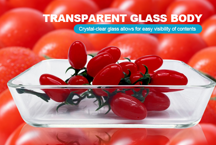 820ml/1550ml/2650ml Premium Rectangular Glass Food Storage Containers with Glass Lids and Vent Holes