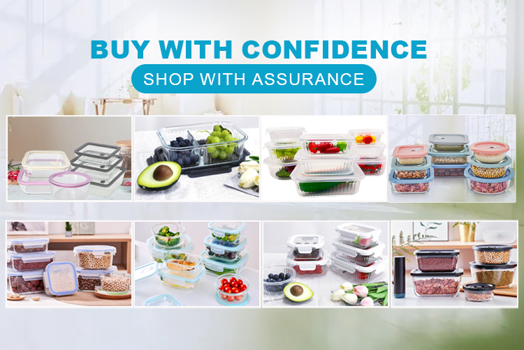 820ml/1550ml/2650ml Premium Rectangular Glass Food Storage Containers with Glass Lids and Vent Holes