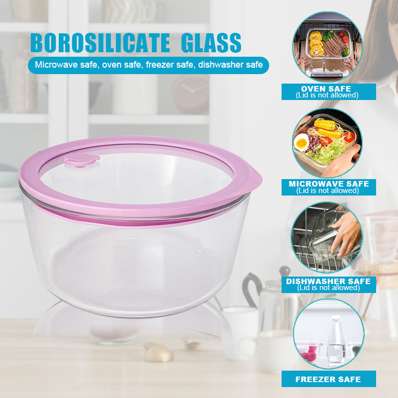 250ml/470ml/950ml/1650ml Airtight Borosilicate Glass Food Storage Container with Glass Vent Lid