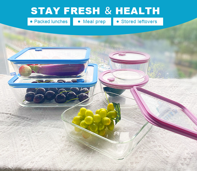 250ml/470ml/950ml/1650ml Airtight Borosilicate Glass Food Storage Container with Glass Vent Lid