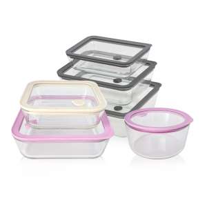Consing BPA Free Glass Food Storage Container with Silicone Rimmed Glass Lid