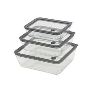 820ml/1550ml/2650ml Premium Rectangular Glass Food Storage Containers with Glass Lids and Vent Holes