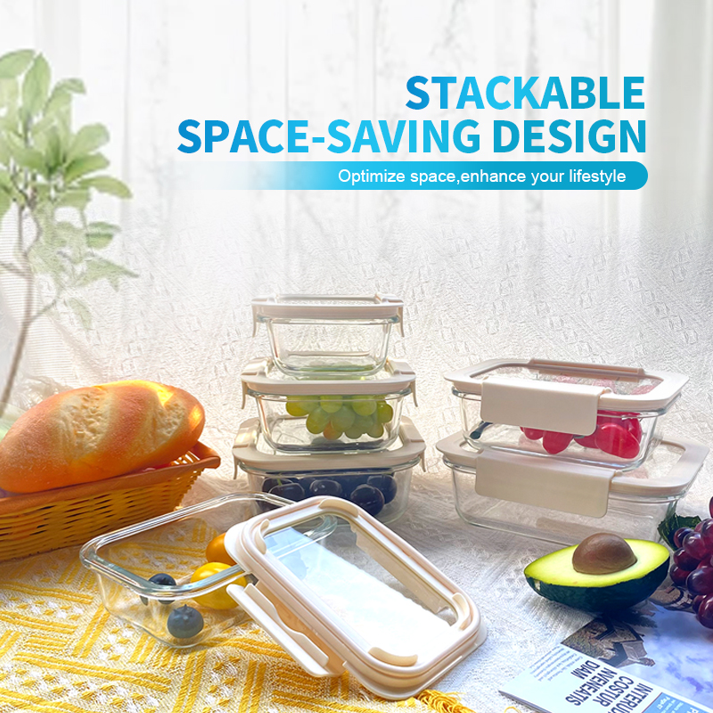 High Quality Stackable Glass Food Storage Containers with Tempered Lids