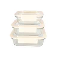 370ml/630ml/1040ml/1500ml Rectangular Glass Food Container with Leakproof Airtight Glass Lid