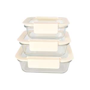 370ml/630ml/1040ml/1500ml Rectangular Glass Food Container with Leakproof Airtight Glass Lid
