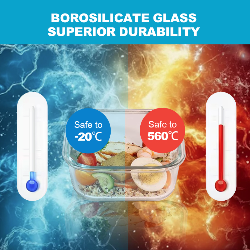 340ml/570ml/690ml High Borosilicate Square Glass Microwavable Lunch Box - Bulge Rims with Snap Locking Lid