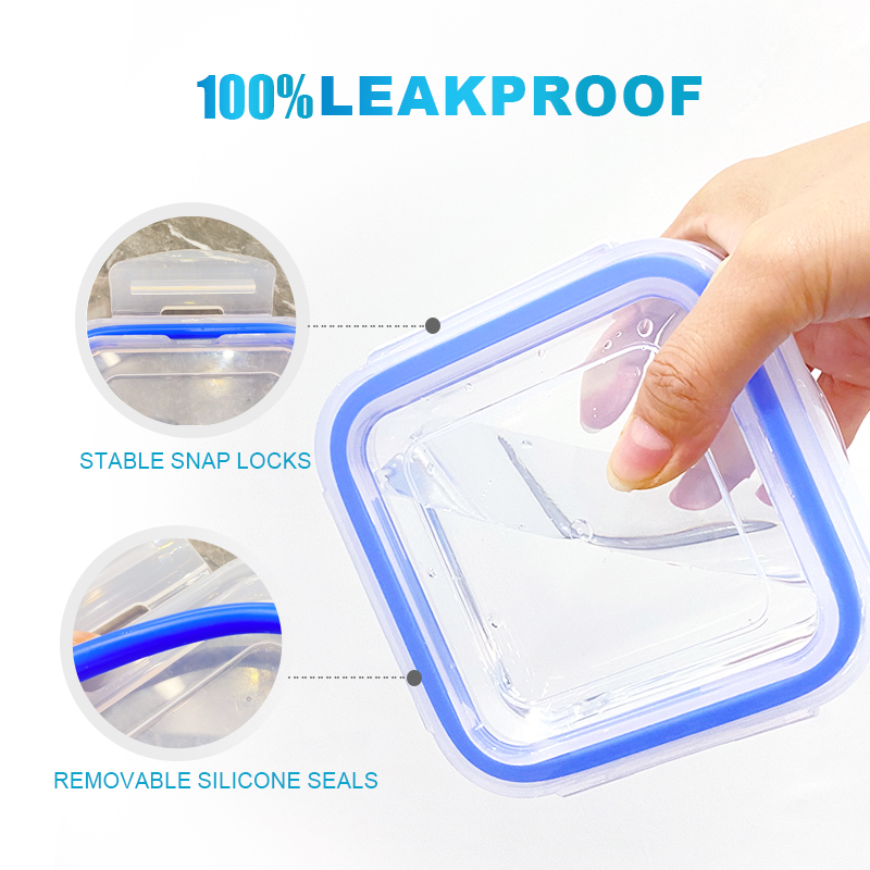 340ml/570ml/690ml High Borosilicate Square Glass Microwavable Lunch Box - Bulge Rims with Snap Locking Lid