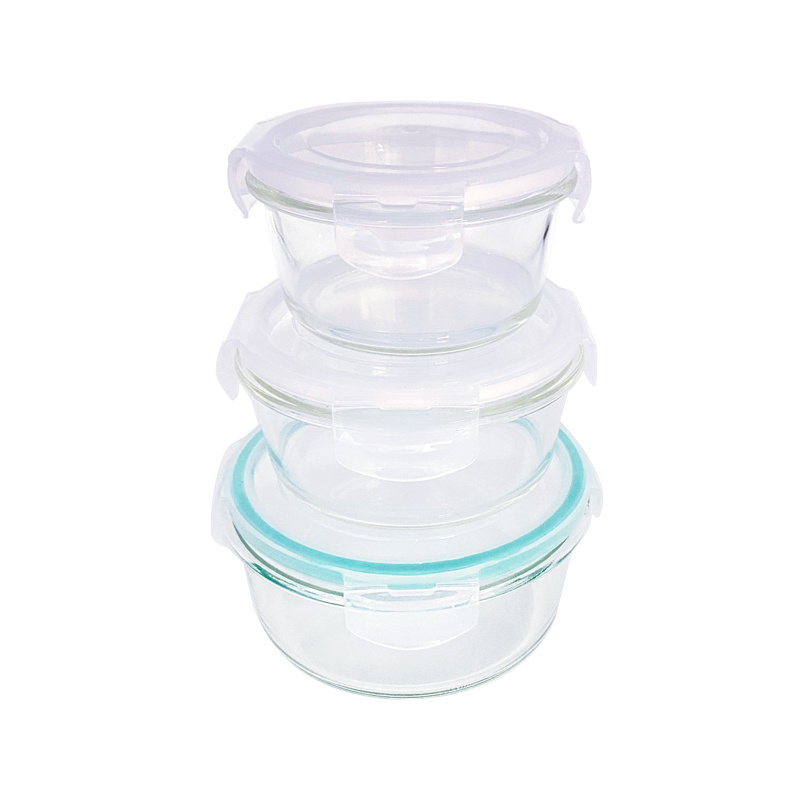 410ml/570ml/840ml Eco-Friendly BPA-Free Round Glass Lunch Box - Bulge Rims with Plastic Lid