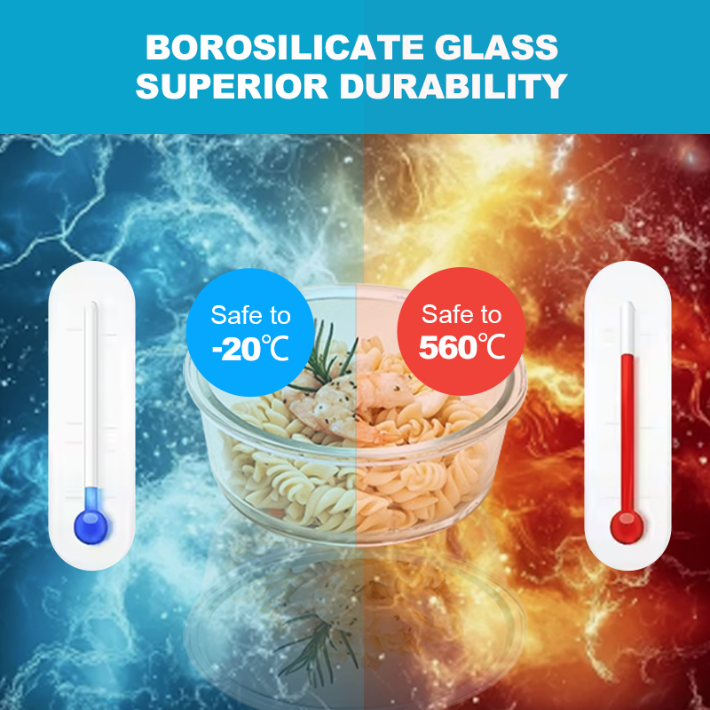 410ml/570ml/840ml Eco-Friendly BPA-Free Round Glass Lunch Box - Bulge Rims with Plastic Lid