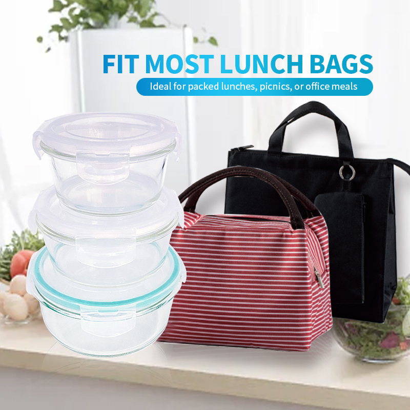 410ml/570ml/840ml Eco-Friendly BPA-Free Round Glass Lunch Box - Bulge Rims with Plastic Lid