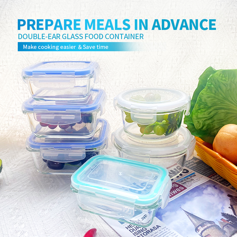 Online Practical Reusable Hot Lunch Box Glass Storage Containers for Food Storage with Bulge Rims