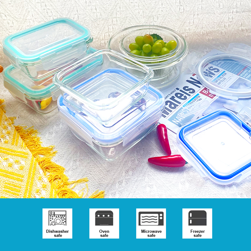 Online Practical Reusable Hot Lunch Box Glass Storage Containers for Food Storage with Bulge Rims