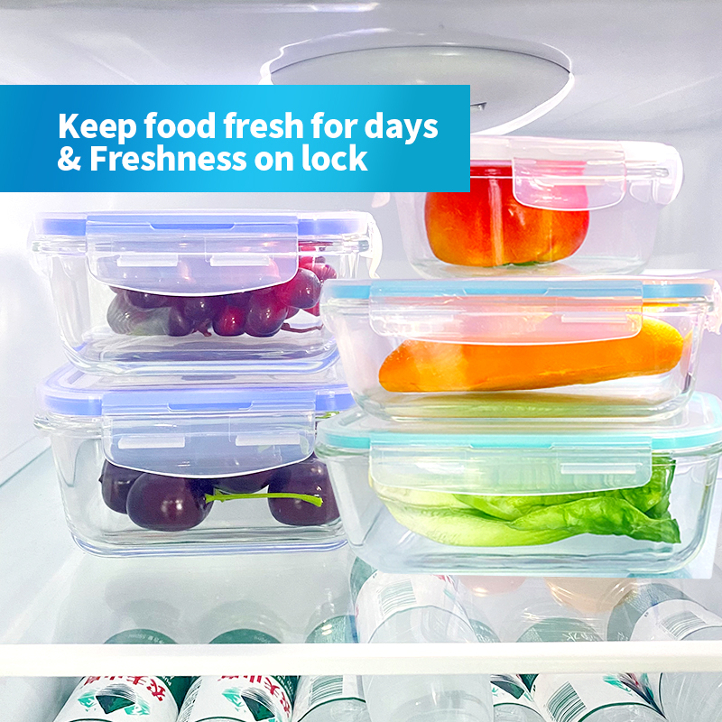 Online Practical Reusable Hot Lunch Box Glass Storage Containers for Food Storage with Bulge Rims