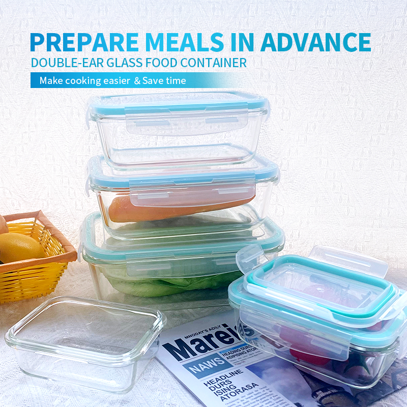 330ml/570ml/840ml/1180ml/1860ml Rectangular Glass Fresh Food Storage Box - Microwave Meal Prep Containers with Bulge Rims