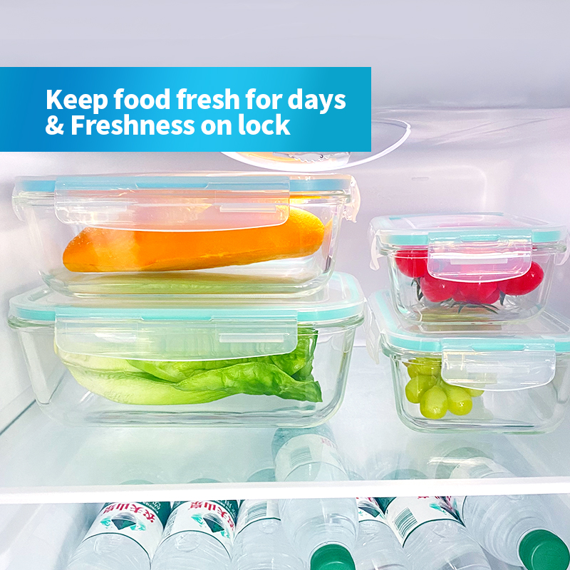330ml/570ml/840ml/1180ml/1860ml Rectangular Glass Fresh Food Storage Box - Microwave Meal Prep Containers with Bulge Rims