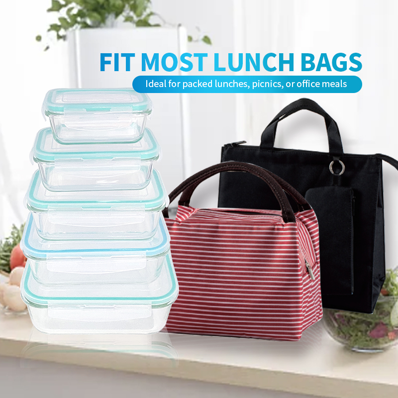 330ml/570ml/840ml/1180ml/1860ml Rectangular Glass Fresh Food Storage Box - Microwave Meal Prep Containers with Bulge Rims