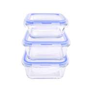340ml/570ml/690ml High Borosilicate Square Glass Microwavable Lunch Box - Bulge Rims with Snap Locking Lid
