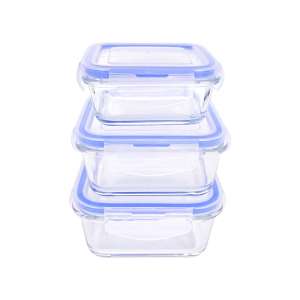 340ml/570ml/690ml High Borosilicate Square Glass Microwavable Lunch Box - Bulge Rims with Snap Locking Lid