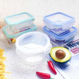 Online Practical Reusable Hot Lunch Box Glass Storage Containers for Food Storage with Bulge Rims