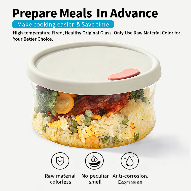 Lightweight Airtight Round Borosilicate Glass Bento Lunch Box