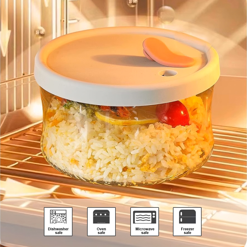 Lightweight Airtight Round Borosilicate Glass Bento Lunch Box