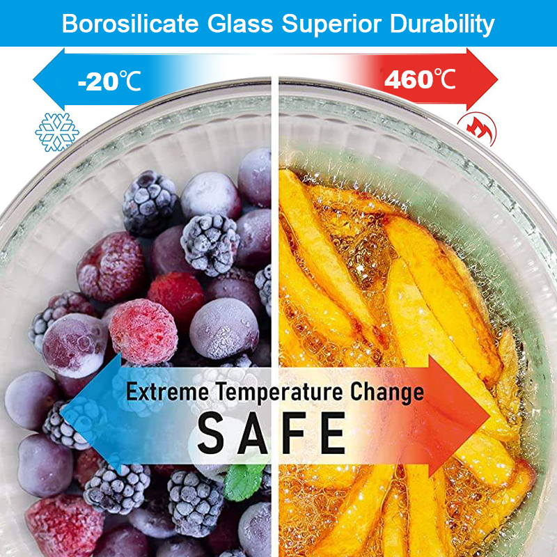 Stylish Ribbed Glass Mixing Bowl Set with Lids for Kitchen Use