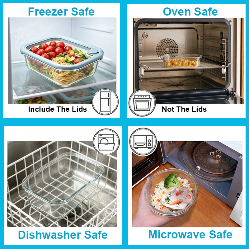 Glass Food Storage Containers with Glass Lids, Microwave Safe Airtight Leakproof Plastic Free Meal Prep Glass Container Set