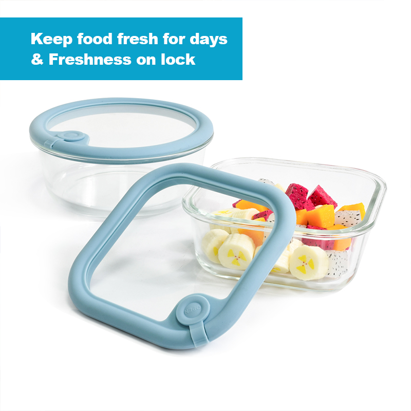 370ml/630ml/1040ml/1500ml Meal Prep Food Storage Containers with Silicone Glass Lids, Airtight Leak-Proof BPA Free