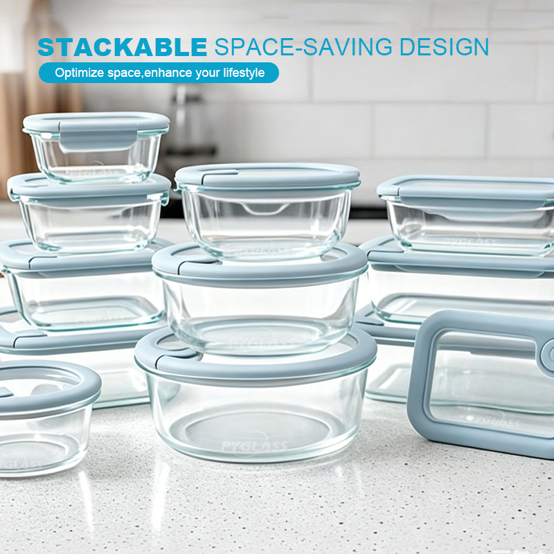 310ml/530ml/800ml/1100ml Heat-resistant Glass Storage Containers with Silicone Tempered Glass Lids with Lid Steam Valve