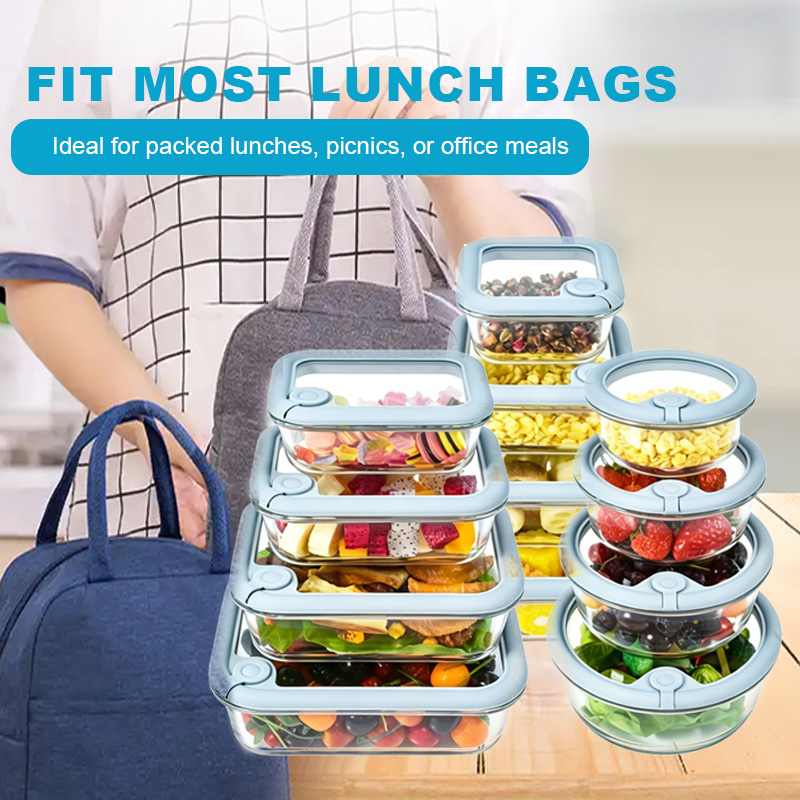 310ml/530ml/800ml/1100ml Heat-resistant Glass Storage Containers with Silicone Tempered Glass Lids with Lid Steam Valve