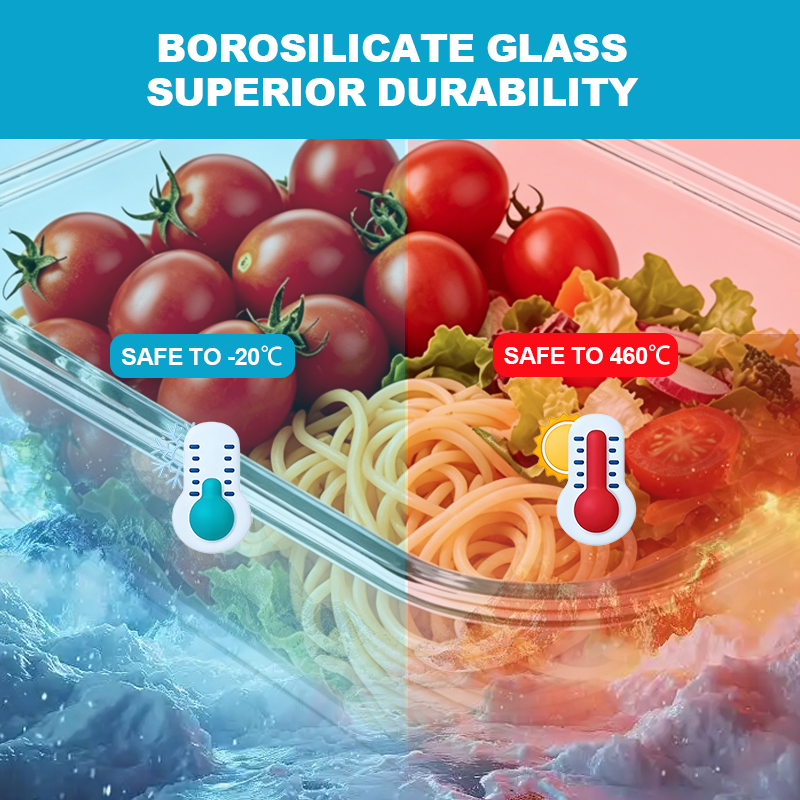 390ml/640ml/970ml/1300ml Glass Food Container Set with Silicone Framed Airtight Lids, Leakproof 100% Plastic Free