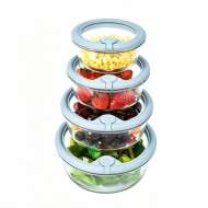 390ml/640ml/970ml/1300ml Glass Food Container Set with Silicone Framed Airtight Lids, Leakproof 100% Plastic Free