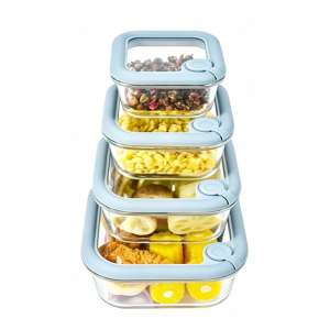 310ml/530ml/800ml/1100ml Heat-resistant Glass Storage Containers with Silicone Tempered Glass Lids with Lid Steam Valve